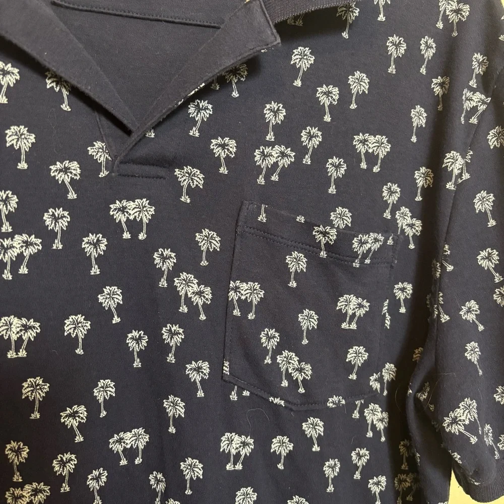 Banana Republic Men's Shirt Palm‎ Tree Short Sleeve Polo Blue White Size Medium